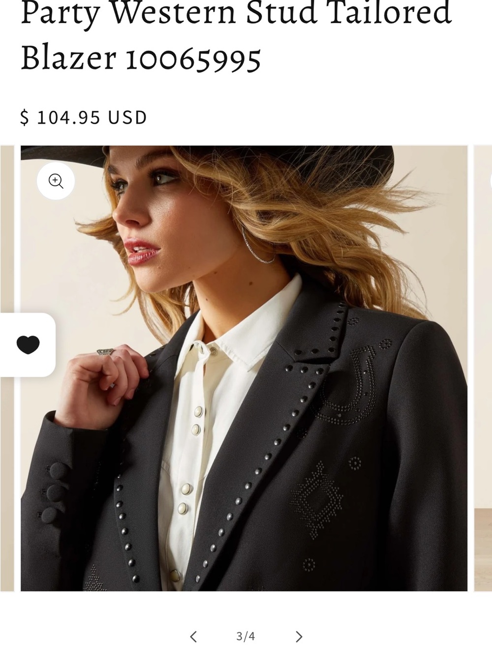 Ariat Black Western Stud Tailored Blazer